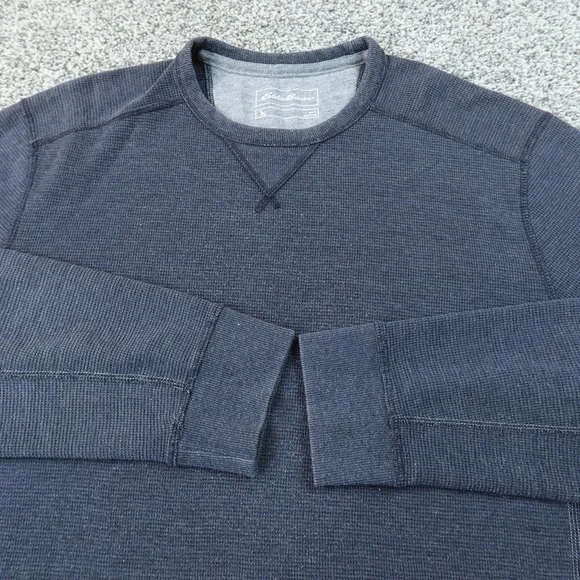 Eddie Bauer Sweater Mens L Blue Waffle Knit Thermal Crewneck Sweater Outdoor Top