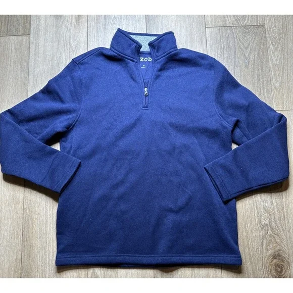 IZOD Zip Up Sweater Pullover Mens Medium Navy‎ Polyester Blend  Mock Neck Medium