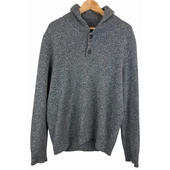 J Crew Sweater Men's Medium M Gray Lambswool Shawl Collar Pullover 2 Button Knit