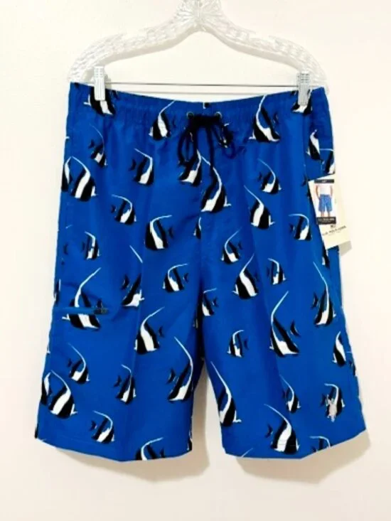 U.S. Polo Association Men's Swim Trunks Blue Fish Print Size L