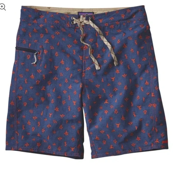 Patagonia Navy Blue and Orange Men's Swim Board Shorts