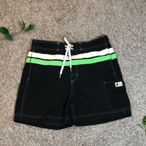 Chaps Mens Large Green Black Swim Trunks Board Shorts Swim Shorts Bottoms