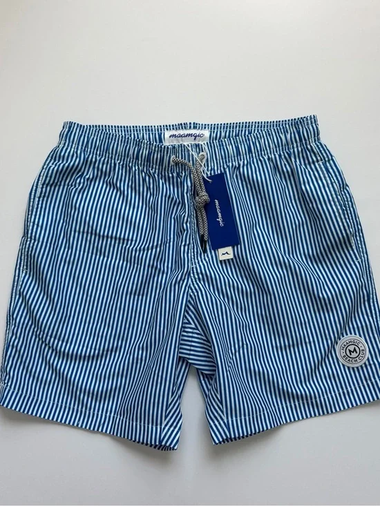 NWT Maamgic Blue Stripe Men’s Swim Trunks S