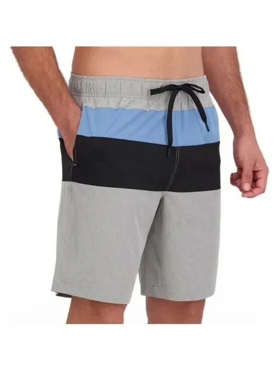 NWT Nautica Men's XL Gray Blue Swim Shorts Black UPF Quick Dry Mens