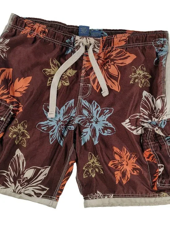 Men's Large Multicolor Floral Tropical Themed No Boundaries Swimshorts