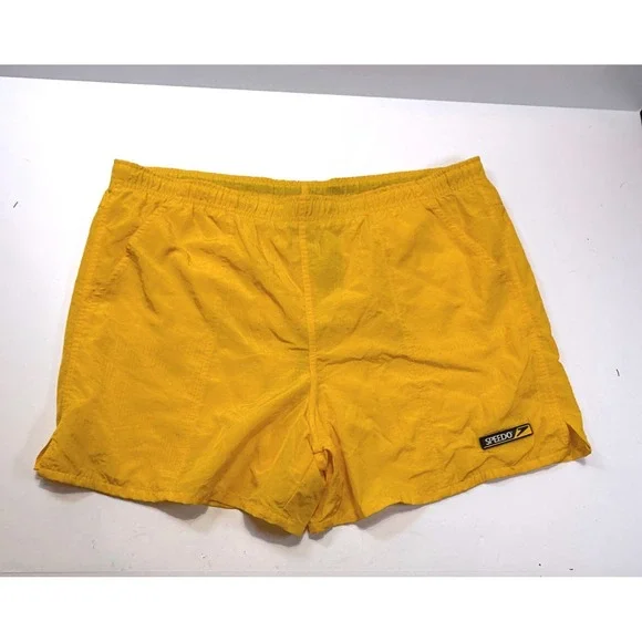 Speedo Mens Vintage Swim Trunks Yellow Mesh Lined Board Shorts Size Medium