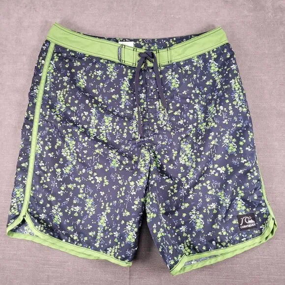 Quiksilver Floral Skulls Board Shorts Navy Green Swimming‎ Trunks Beach Sz 35