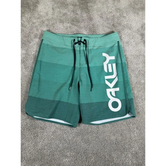 Oakley Hydrolix Board Shorts Mens 30 Green Stripe Performance Swim Trunks