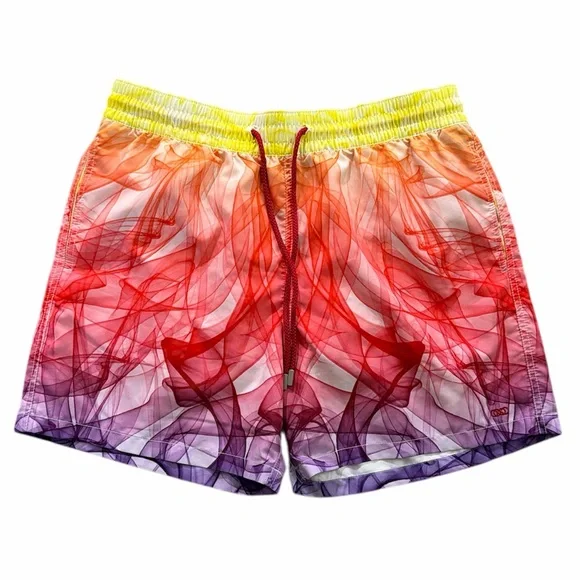 Le Club Men XL Swirl Vibrant Multicolor Swim Trunks‎ Lined Mesh Waist Tie