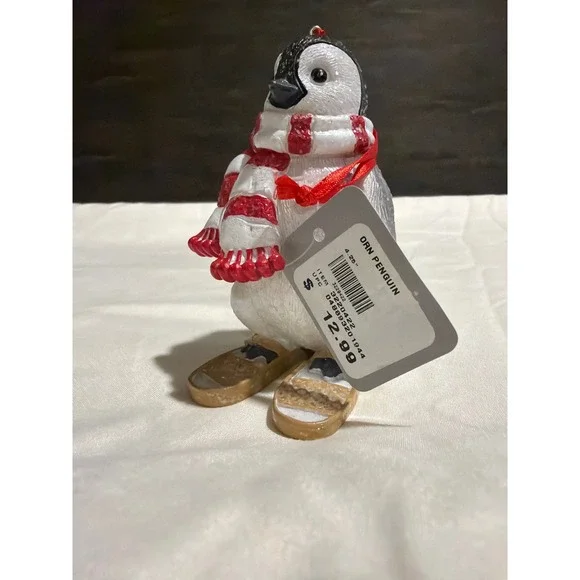 Penguin Christmas Ornament Skis Red Striped Scarf 4.25 Inch Holiday Decor