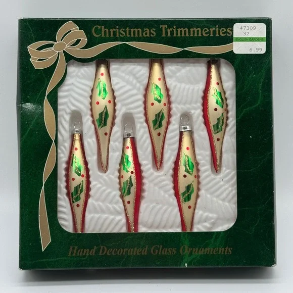 Vintage Bradford Christmas Trimmeries Glass Ornaments Box Set 6 Mini Red 4