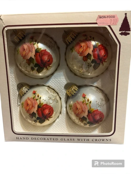Krebs Ornaments Roses Flowers Rose Round (4) in box Christmas Krebs
