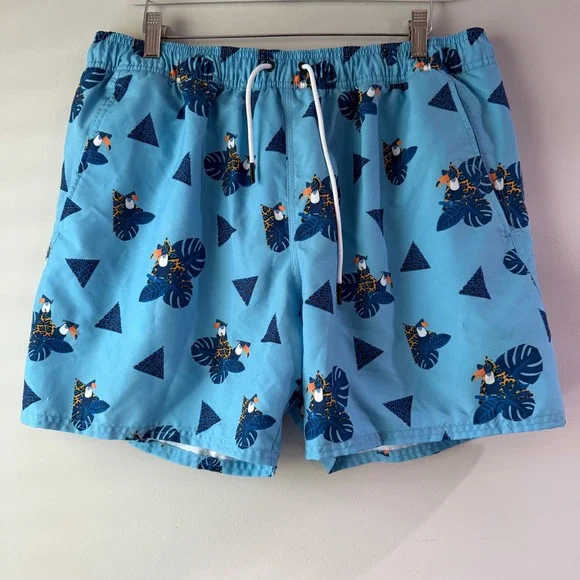 Oakley Swim Trunks Men‎ L Light Blue Excellent Tropical Toucan Print Mesh Lined
