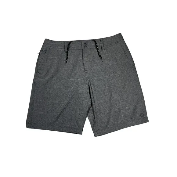 Hang Ten Hybrid Board Short 36 x10‎ Men Gray Plaid Flat Front Swim Golf Tech 20