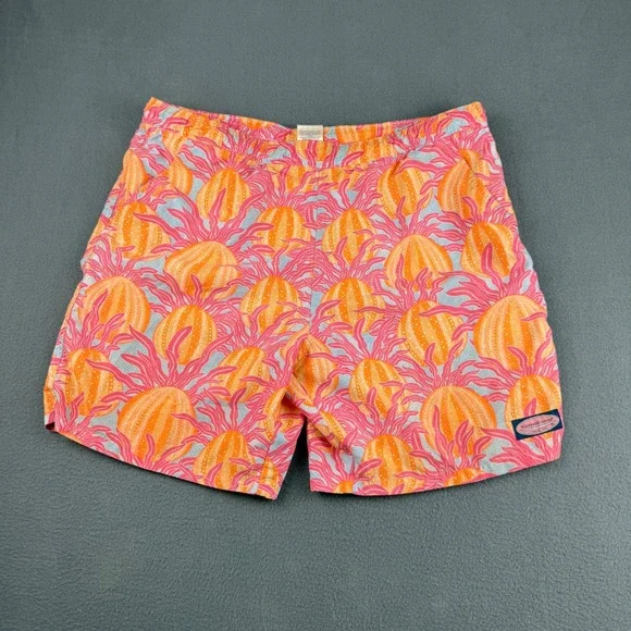 Vineyard Vines Shorts Mens M Pink Orange Sea Urchin Print Swim Trunks Mesh Lined