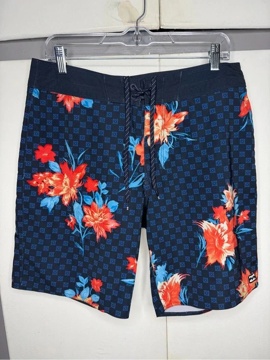 Billabong Board Shorts Mens Size 32 blue Hawaiian floral stretch