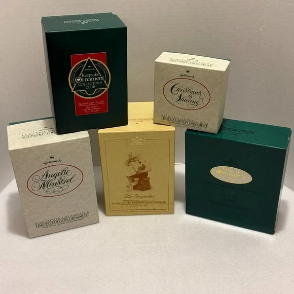 Lot 5 Vintage Hallmark Keepsake Club Fine Porcelain Ornaments Angel Santa Boxed