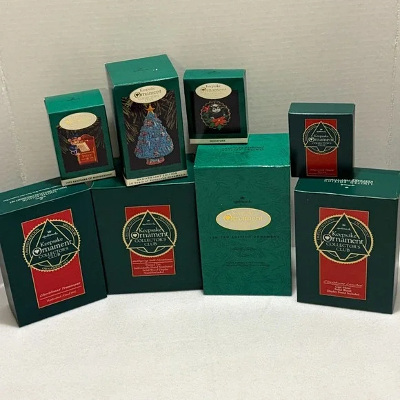 Lot 8 VTG Hallmark Keepsake Club Miniature Ornament Wreath Mailbox 1989-1995