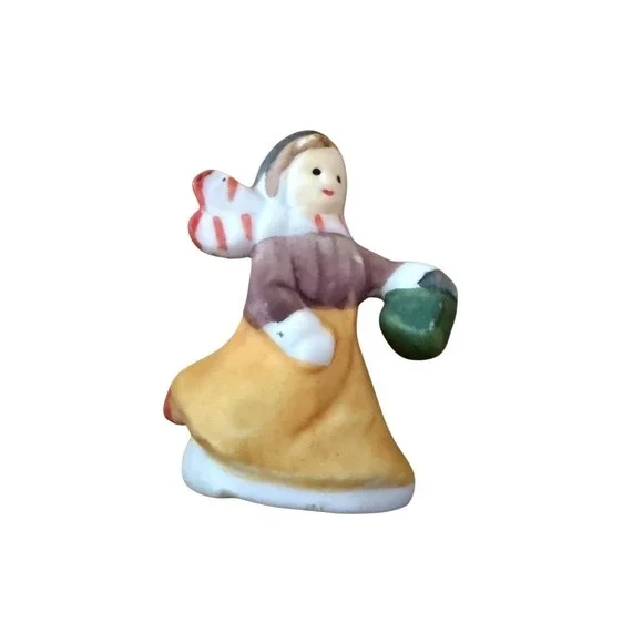 Mini Winter Girl Figurine Scarf & Green Muff‎ Hand-Painted Christmas village