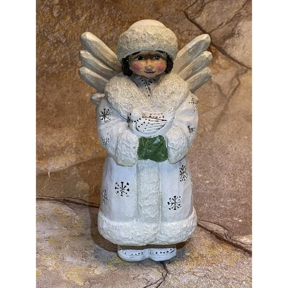 Pam Schifferl White Christmas Folk Art Angel with Dove By Midwest 7