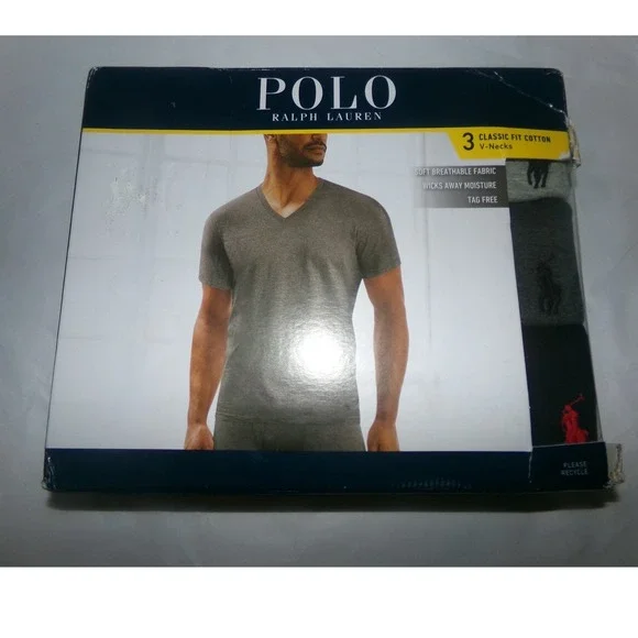 Polo Ralph Lauren Mens Large 3 Pack Classic Fit Cotton V-Neck Undershirts Grey
