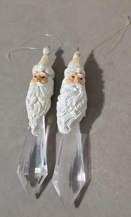 Vintage Dept 56 Father Frost Santa Icicle Ornaments Set of 2 Clear Prism