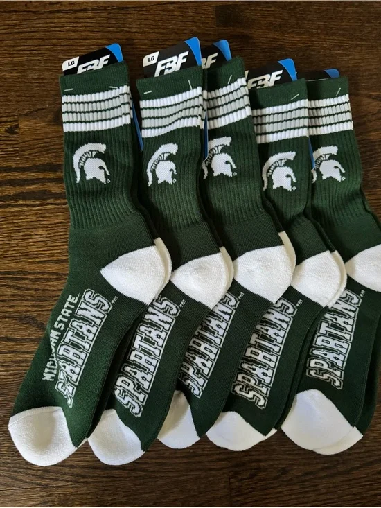 Michigan State Spartans NCAA Crew Socks Large NWT - 5 Pairs