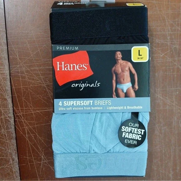 Hanes Originals Supersoft Bamboo Viscose Briefs 4-Pack Men's Large NWT