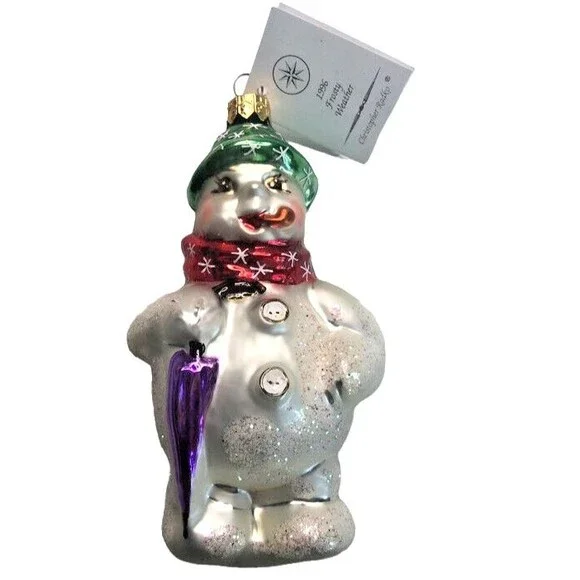 Vintage Christopher Radko Frosty Weather Snowman Christmas Ornament Tag Box 1996