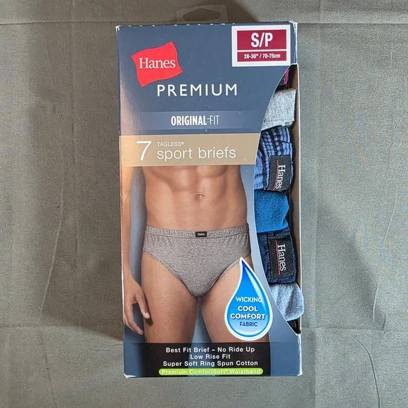 Hanes Premium Men Sport Briefs 7 Pack Low Rise Tagless Blue Grey S 28-30 9HP5P7