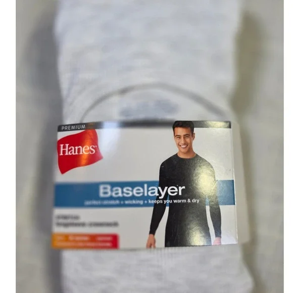 Hanes Premium Baselayer Mens Medium White Long Sleeve Crewneck Stretch Thermal