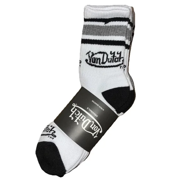 Von Dutch Originals Quarter  Socks One Size Black White Gray‎ 6 Pairs NEW