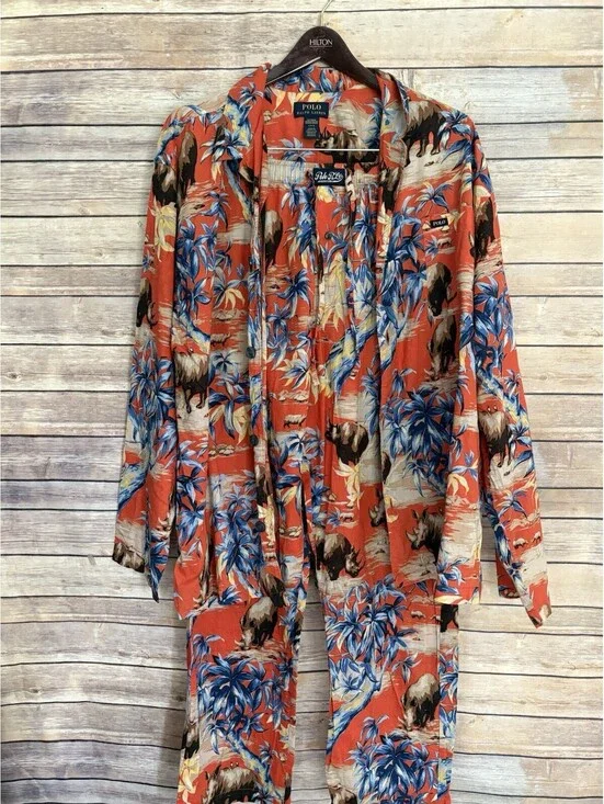 Polo Ralph Lauren Orange Floral & Rhino Graphic 2-Piece Lounge Pajama Set Large