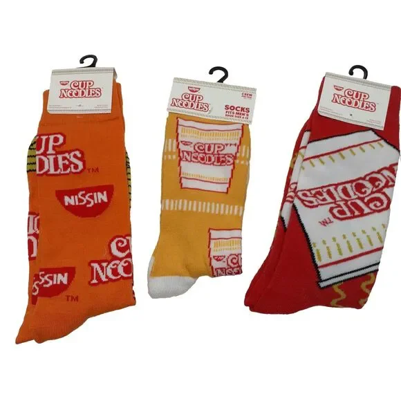 Nissin Cup Noodles Food Novelty 3 Pair Mens Adult Size 6-12 Socks NWT