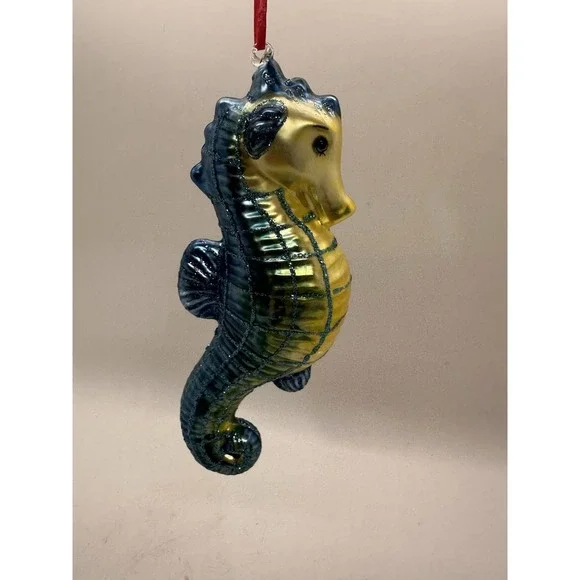 Blue Seahorse Glass Christmas Ornament 5.5