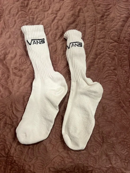 Vans White Crew Athletic Socks with Black Logo