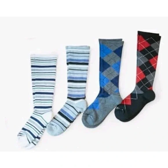 (4 PAIR)TOMMIE COPPER Compression Over-the-Calf Socks Stripe/ Argyle‎ 12-14.5