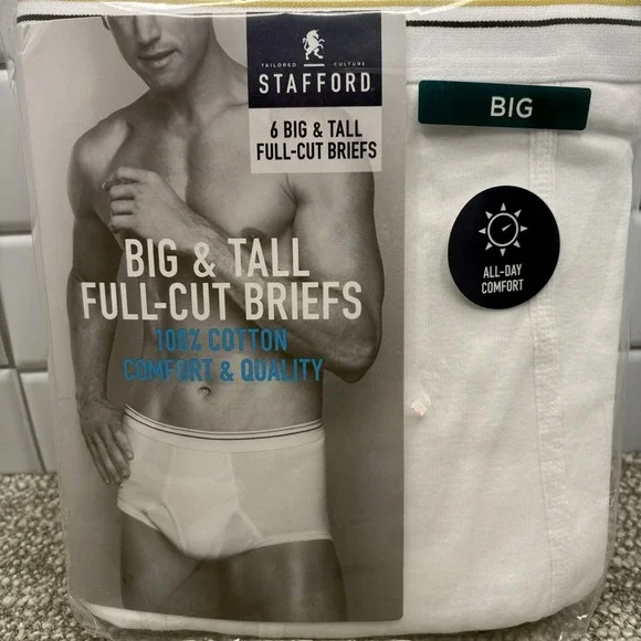 Men Stafford 6 Pack Big Tall Cotton‎ Full Cut Briefs Underwear Size 50 New White