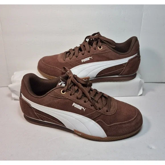 PUMA Women's Bella Donna SD Brown/White Suede Low Top Lace Sneaker 8.5