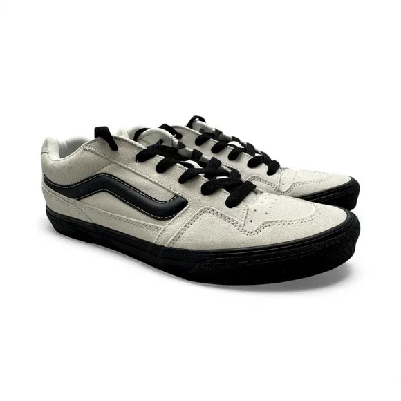 Vans Caldrone Suede Skater Shoes Men's 12 White Marshmallow w/ Black Outsole New