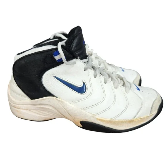 Vtg Nike Retro Basketball Shoes Mens 8 White Blue Leather‎ Sneakers 307686-142