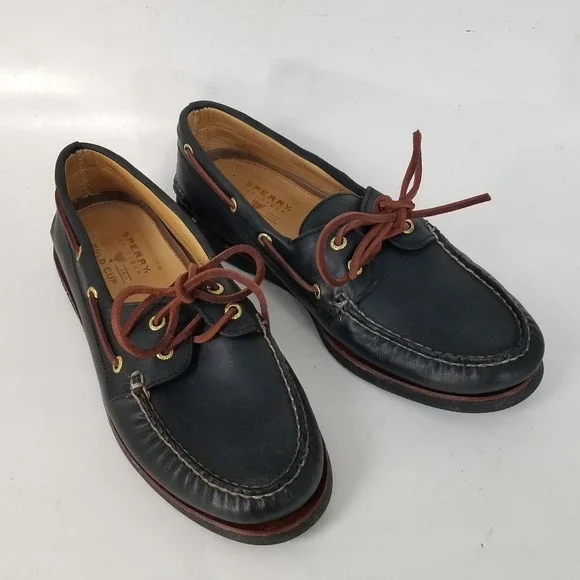 Sperry Boat Shoes Mens 10 Navy Gold Cup Authentic Original Lambskin Leather