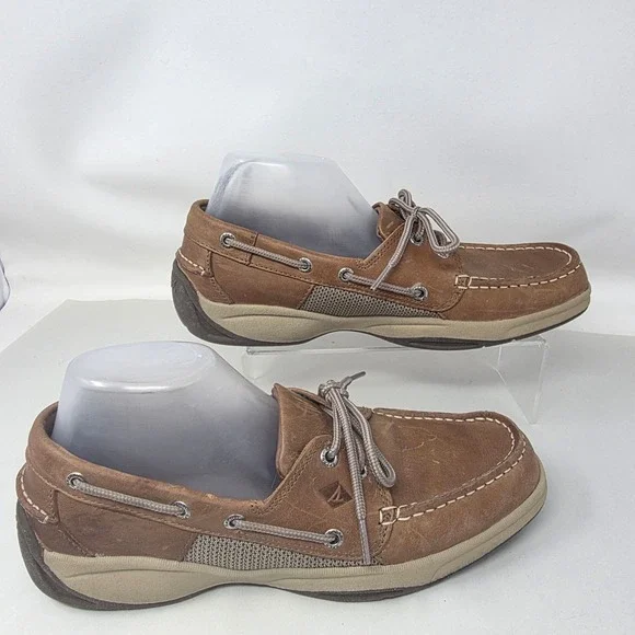 Sperry Billfish Boat Shoes Mens 9 M Tan Leather Mesh Loafers STS22664 Good