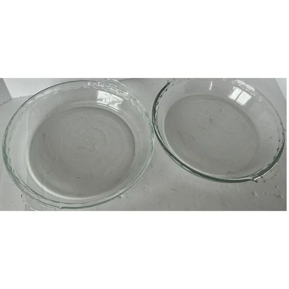 Pyrex Vintage Glass Pie Plate Set 2 Fluted Rim 9 Inch Clear Round Baking‎ Dish