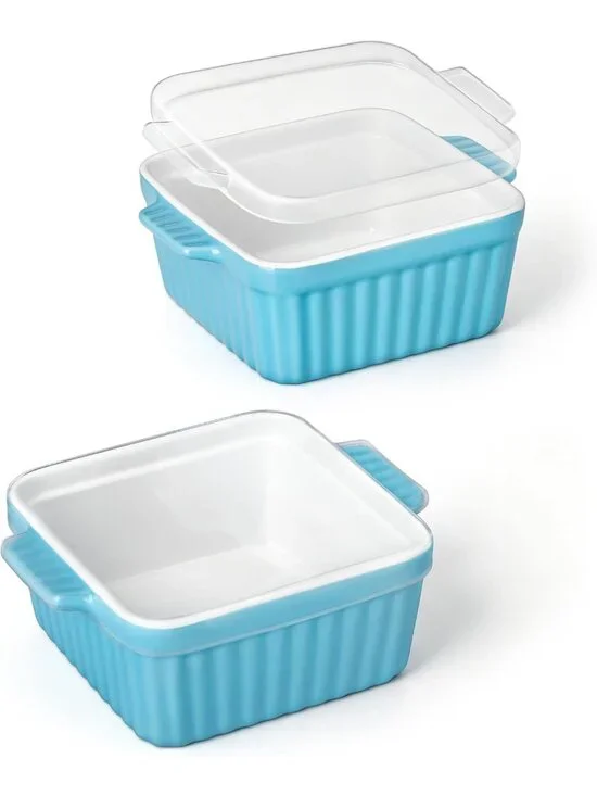 Ceramic Baking Dishes Set of 2 with Silicone Lids, 5.5