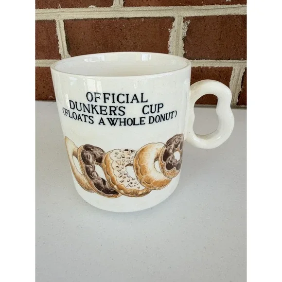 Vtg Official Dunkers Cup/Mug Double Finger Handle Floats A Whole Donut