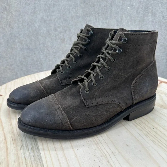 Thursday Boot Company Captain Boots Mens 9 Dark Olive Suede Cap Toe Lace Up