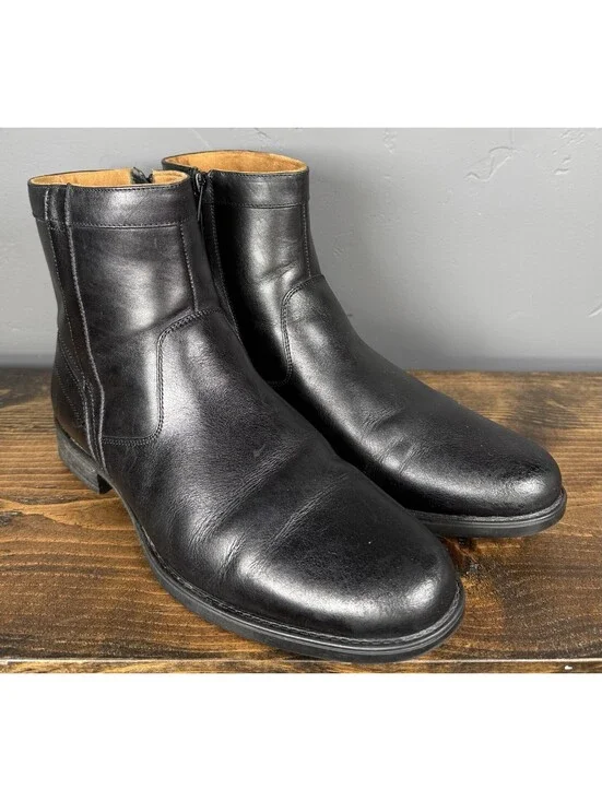 Florsheim Midtown Plain Toe Zip Boots Mens 10.5 Black Leather Comfortech Dress