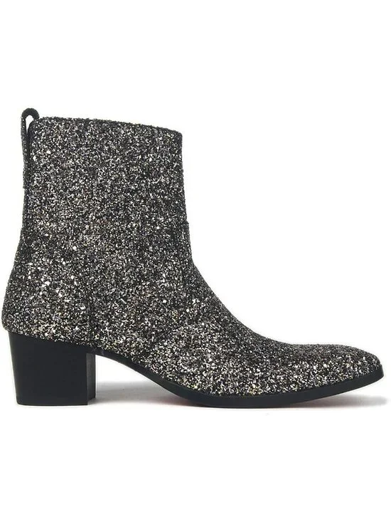 🆕Men's Black Dress Boot Leather Glitter Chukka Designer Boots Casual Heel