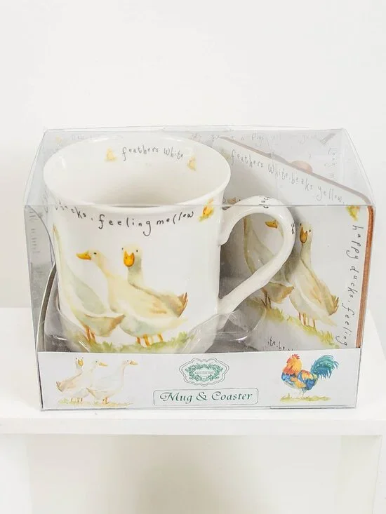 Kent Pottery Duck Mug & Coaster Set NIB Farmhouse Cottagecore Country